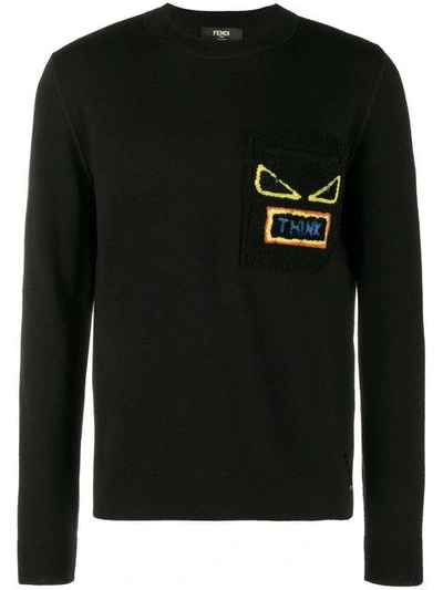 Shop Fendi Think Shearling Pocket Sweatshirt - Black