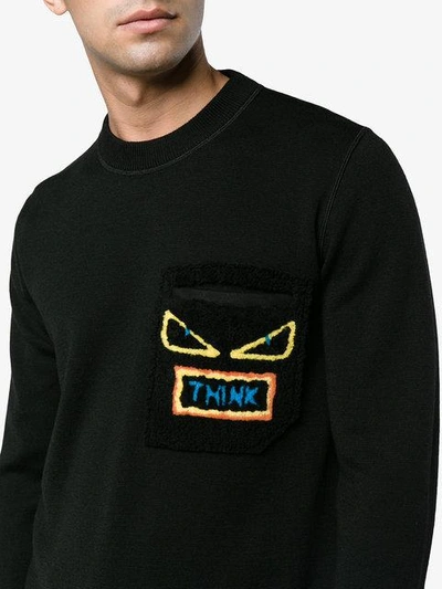 Shop Fendi Think Shearling Pocket Sweatshirt - Black