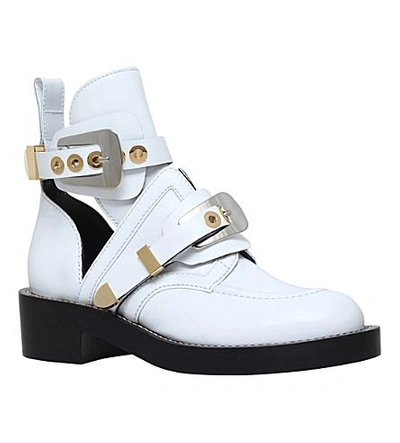 Shop Balenciaga Ceinture Leather Ankle Boots In White/oth