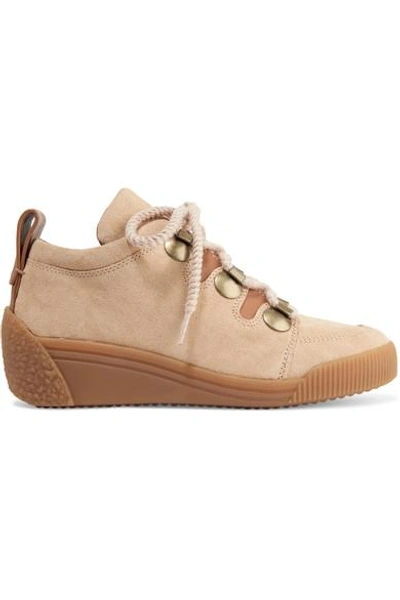 Shop See By Chloé Leather-trimmed Nubuck Wedge Sneakers
