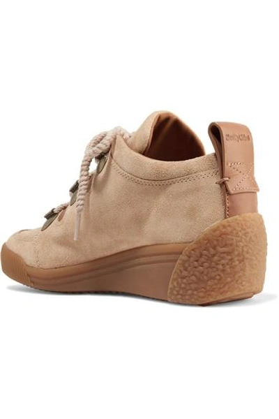 Shop See By Chloé Leather-trimmed Nubuck Wedge Sneakers