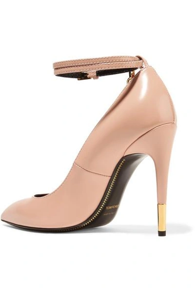 Shop Tom Ford Padlock Glossed-leather Pumps In Beige