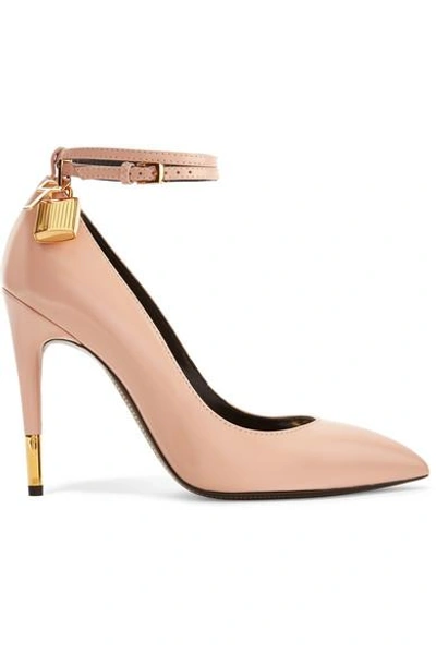 Shop Tom Ford Padlock Glossed-leather Pumps In Beige