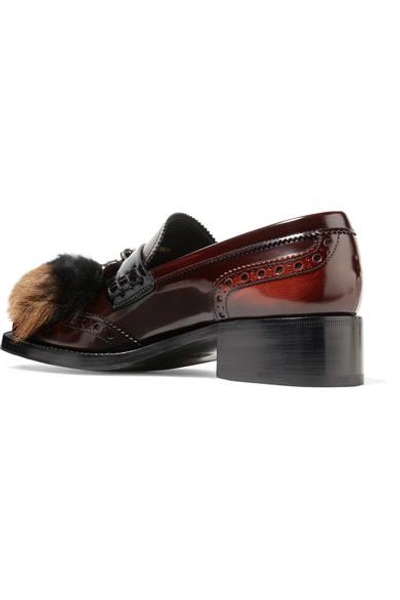 Shop Prada Shearling And Goat Hair-trimmed Burnished-leather Brogues In Brown