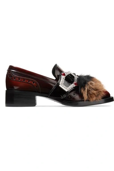 Shop Prada Shearling And Goat Hair-trimmed Burnished-leather Brogues In Brown