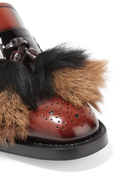 Shop Prada Shearling And Goat Hair-trimmed Burnished-leather Brogues In Brown