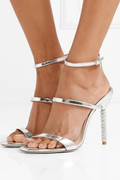 Shop Sophia Webster Rosalind Crystal-embellished Metallic Leather Sandals In Silver