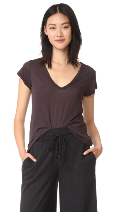 James Perse High Gauge Jersey Deep V Tee In Burnt Fig