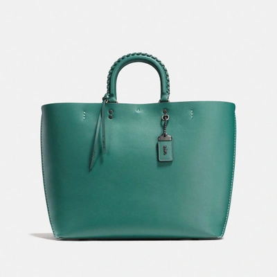 Shop Coach Rogue Tote With Whipstitch Handle In Dark Turquoise/black Copper