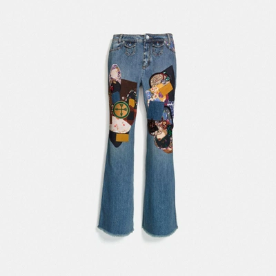 Shop Coach Patched Jeans In Blue Denim