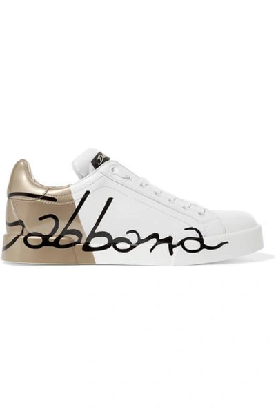 Shop Dolce & Gabbana Logo-painted Leather Sneakers