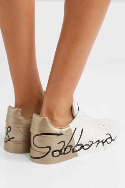 Shop Dolce & Gabbana Logo-painted Leather Sneakers