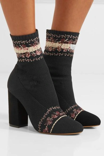 Shop Tabitha Simmons Lara Belle Embroidered Stretch-knit Sock Boots