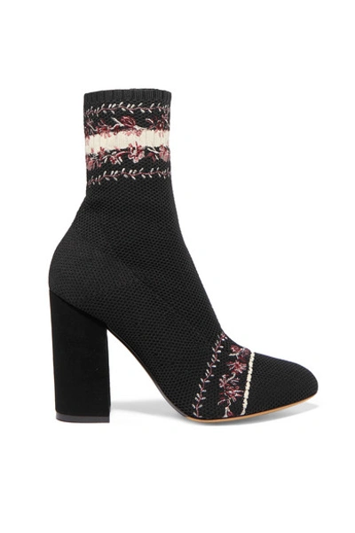 Shop Tabitha Simmons Lara Belle Embroidered Stretch-knit Sock Boots