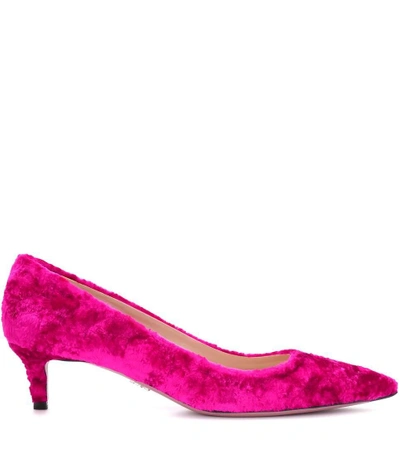 Shop Prada Velvet Kitten-heel Pumps In Pink
