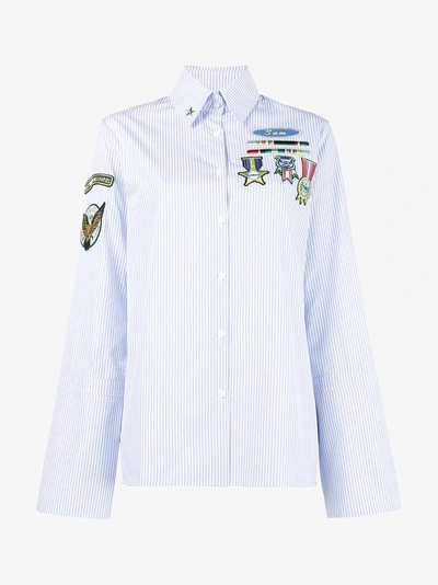Shop Mira Mikati Pinstripe Shirt With Scout Patches In Blue