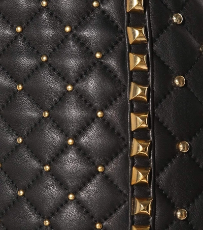 Shop Balmain Studded Leather Mini Skirt In Black