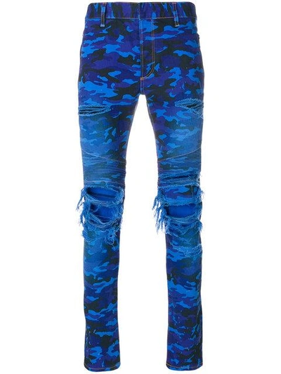 Shop Balmain Distressed Camouflage Jeans