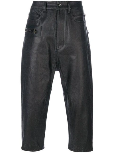 Shop Rick Owens Leather Look Cropped Trousers In Black