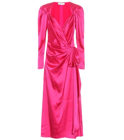 Shop Attico Satin Dress In Fuxia