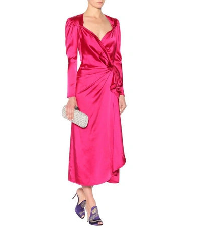 Shop Attico Satin Dress In Fuxia