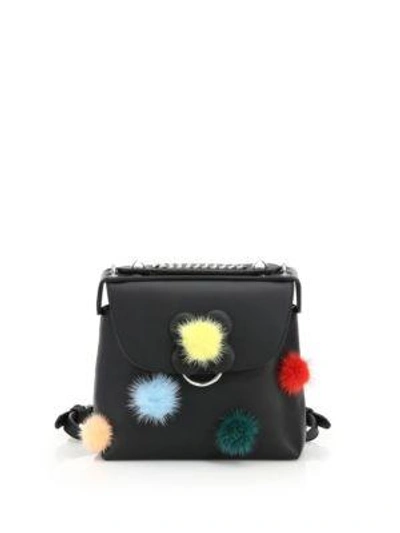 Shop Fendi Mink Fur Pom-pom & Leather Backpack In Black-multi