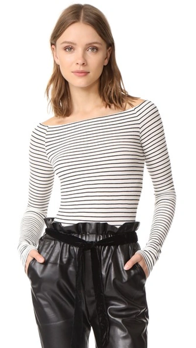 Getting Back To Square One Off Shoulder Top In Black/vanilla Ice Stripe
