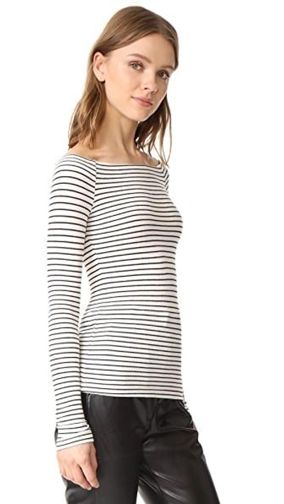 Shop Getting Back To Square One Off Shoulder Top In Black/vanilla Ice Stripe