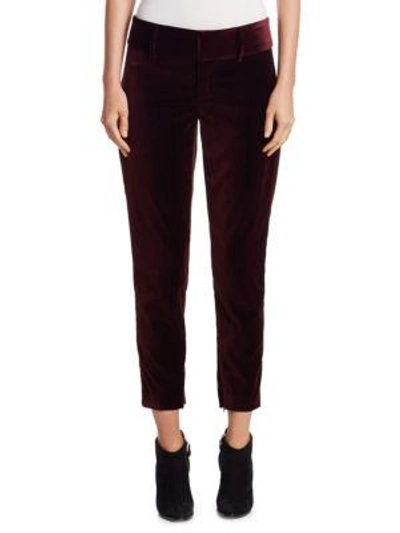Alice And Olivia Stacey Slim High-rise Velvet Ankle Pants In Wine