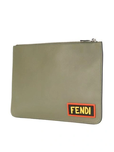 Shop Fendi Appliqué Clutch In Grey