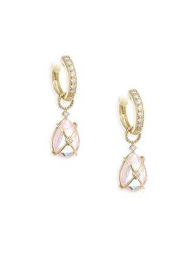 Shop Jude Frances Tiny Crisscross Wrapped Diamond & Morganite Earring Charms In Yellow Gold