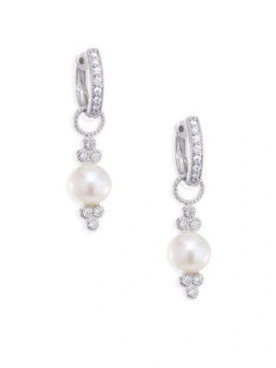 Shop Jude Frances Small Diamond & 7mm White Pearl Earring Charms In White Gold