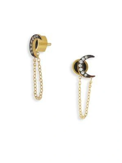 Shop Ileana Makri Moon Chained White Sapphire Stud Earring In Yellow Gold
