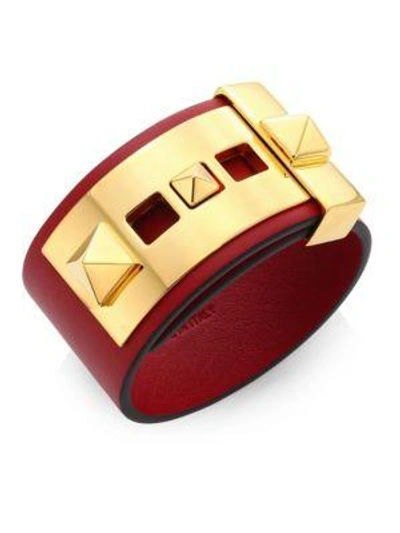 Shop Valentino Rockstud Leather Bracelet In Dark Red