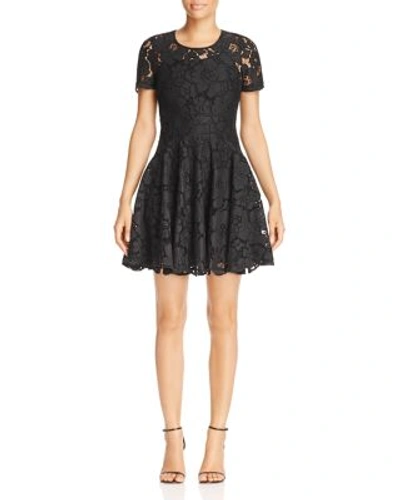 Shop Michael Michael Kors Floral Lace Fit-and-flare Dress In Black