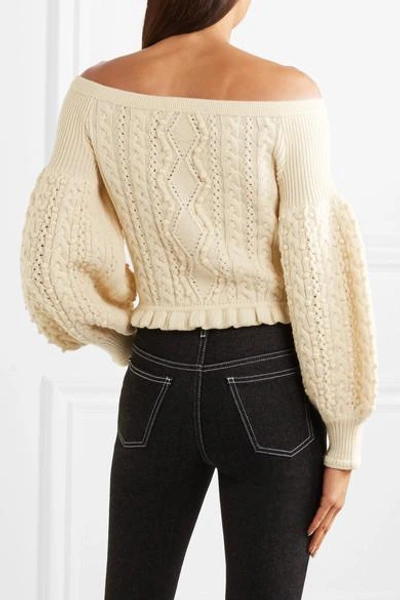 Shop Valentino Off-the-shoulder Cable-knit Wool Sweater