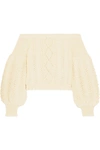 VALENTINO OFF-THE-SHOULDER CABLE-KNIT WOOL SWEATER