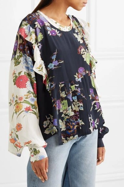 Shop Isabel Marant Inny Pleated Floral-print Silk Crepe De Chine Wrap Blouse In Black