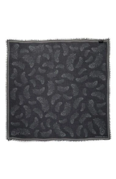 Shop Alexander Mcqueen Peacock Feather Skull Scarf In Black/ Ivory