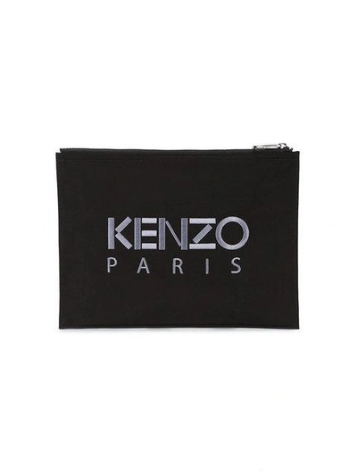 Shop Kenzo Tiger Embroidered Pouch Bag In 99 Noir