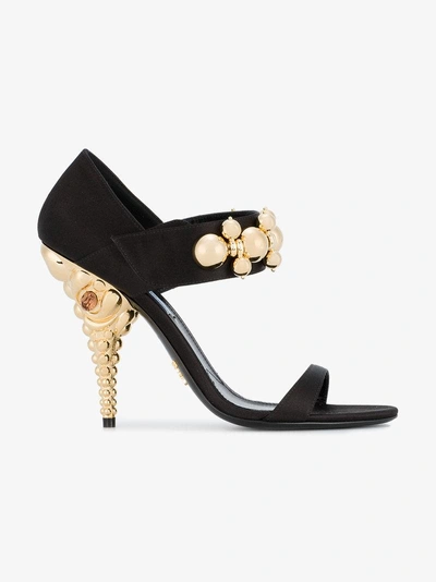 Shop Prada Black Gold Heel 125 Satin Sandals