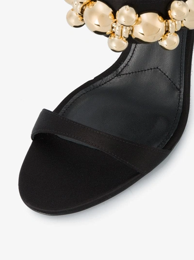 Shop Prada Black Gold Heel 125 Satin Sandals