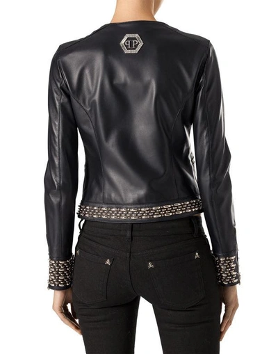Shop Philipp Plein Leather Jacket "bleecker Street" In Black