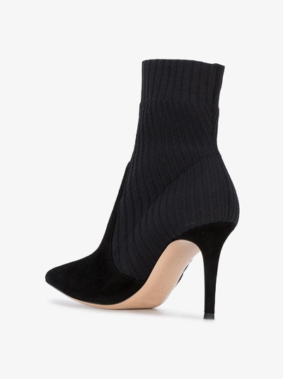 Shop Gianvito Rossi Black Suede Knitted 90 Sock Boots