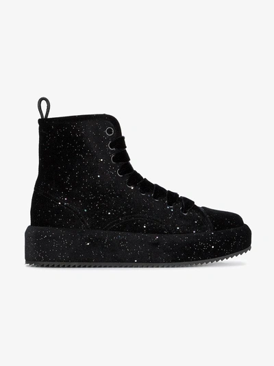 Shop Marco De Vincenzo Velvet Glitter Flatform Hi Top Sneakers In Black