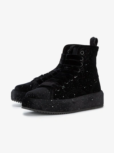 Shop Marco De Vincenzo Velvet Glitter Flatform Hi Top Sneakers In Black