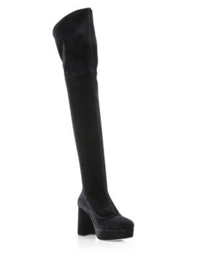 Shop Miu Miu Stretch Velvet Over-the-knee Boots In Black