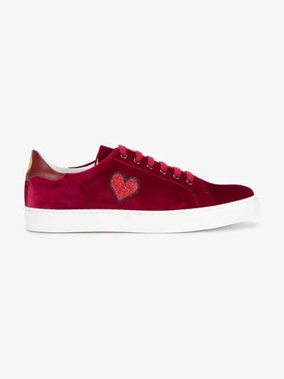 Shop Anya Hindmarch Burgundy Suede Glitter Applique Sneakers In Red