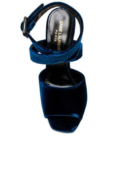 Shop Saint Laurent Velvet Debbie Platform Sandals In Blue