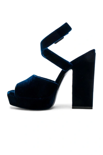 Shop Saint Laurent Velvet Debbie Platform Sandals In Blue